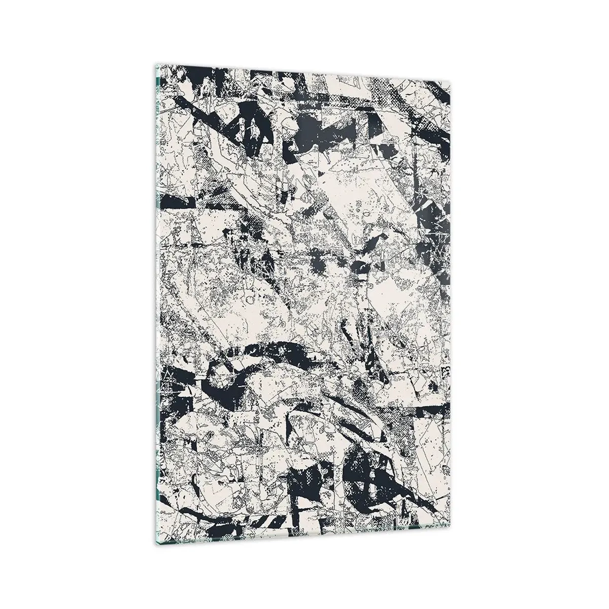 Glasbild - Bild auf glas - Abstrakte Komposition in Schwarzweiß mit dynamischem Layout - 80x120cm - Durchdringung der Gegensätze - Moderne Wanddekoration für Wohnzimmer und Schlafzimmer ARTTOR