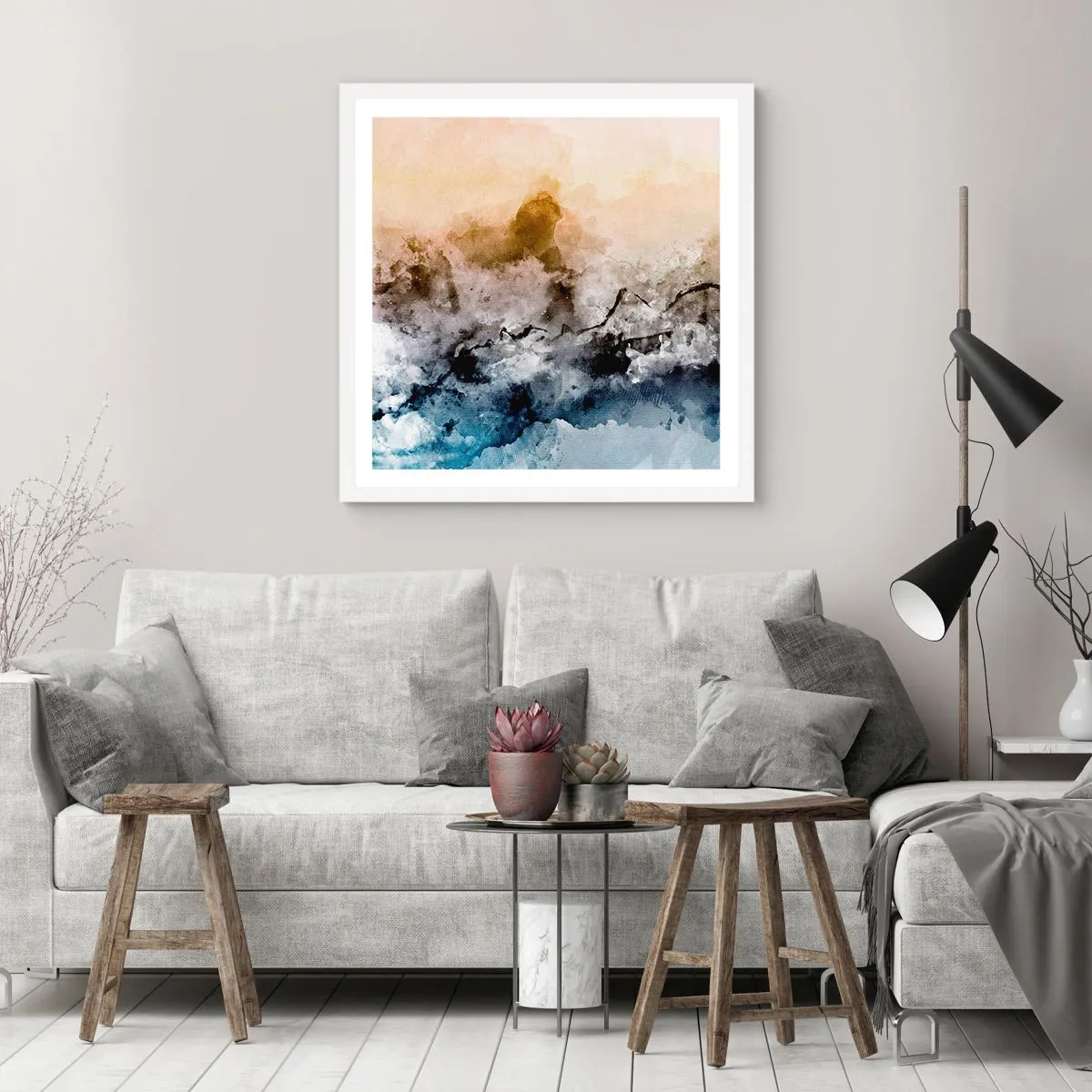 Poster in einem weißen Rahmen - In einer Nebelwolke ertrunken - 40x40 cm