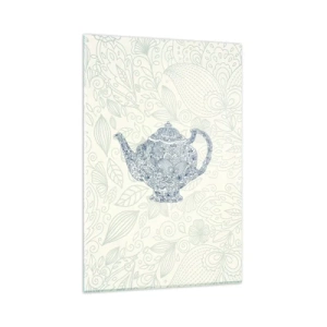 Glasbild - Bild auf glas - Dekorative Zeichnung einer Teekanne mit blauen Ornamenten - 80x120cm - Tee-Charm - Moderne Wanddekoration für Wohnzimmer und Schlafzimmer ARTTOR