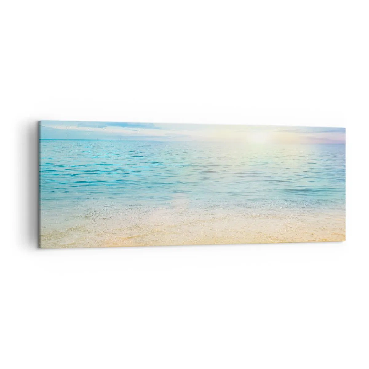 Bild auf Leinwand - Leinwandbild - Ein Strand mit türkisfarbenem Meer und klarem Himmel - 140x50cm - Großes Blau - Moderne Wanddekoration für Wohnzimmer und Schlafzimmer ARTTOR
