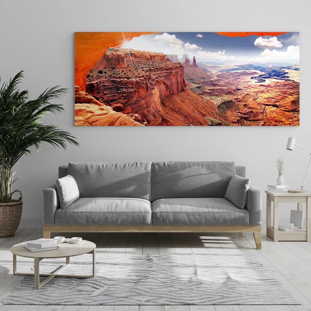 Glasbild - Bild auf glas - Canyon durch ein Felsfenster mit warmen Felstönen gesehen - 160x50cm - Von der Natur selbst geschnitzt - Moderne Wanddekoration für Wohnzimmer und Schlafzimmer ARTTOR