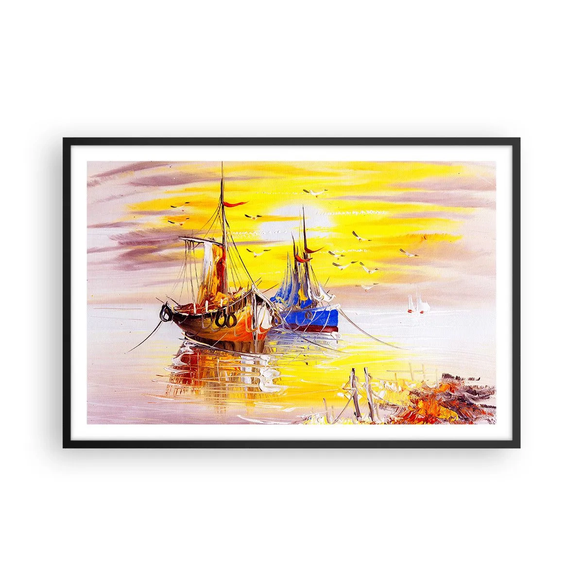 Poster in einem schwarzem Rahmen - Eine wohlverdiente Pause im Hafen - 91x61 cm