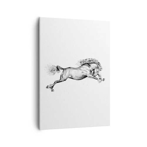 Bild auf Leinwand - Leinwandbild - Skizze eines Pferdes im dynamischen Galopp auf weißem Hintergrund - 50x70cm - Im Galopp festgehalten - Moderne Wanddekoration für Wohnzimmer und Schlafzimmer ARTTOR