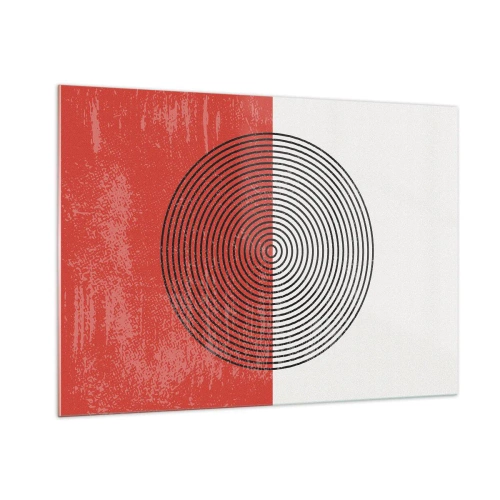 Glasbild - Bild auf glas - Geometrisches Muster mit einem Kreis auf rot-weißem Hintergrund - 100x70cm - Auf den Punkt gebracht - Moderne Wanddekoration für Wohnzimmer und Schlafzimmer ARTTOR