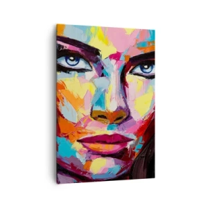 Bild auf Leinwand - Leinwandbild - Ein farbenfrohes abstraktes Porträt einer Frau in intensiven Farben. - 70x100cm - Auch die Seele ist bunt - Moderne Wanddekoration für Wohnzimmer und Schlafzimmer ARTTOR