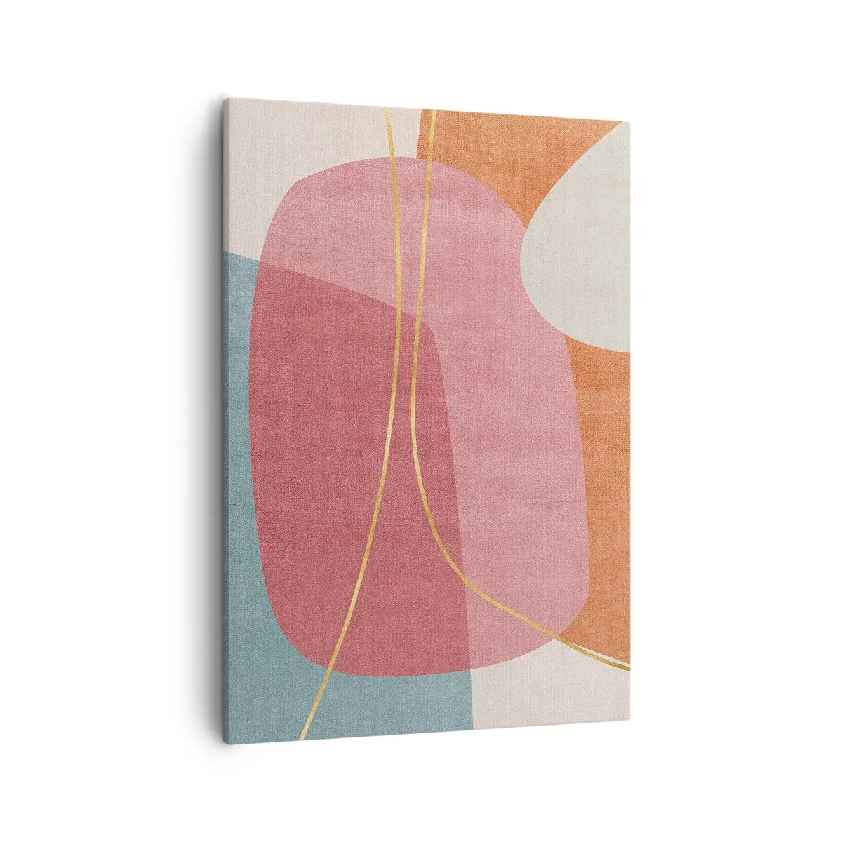 Bild auf Leinwand - Leinwandbild - Abstrakte Formen in Pastellfarben mit zarten Linien - 50x70cm - Pastellkomposition mit Goldfaden - Moderne Wanddekoration für Wohnzimmer und Schlafzimmer ARTTOR