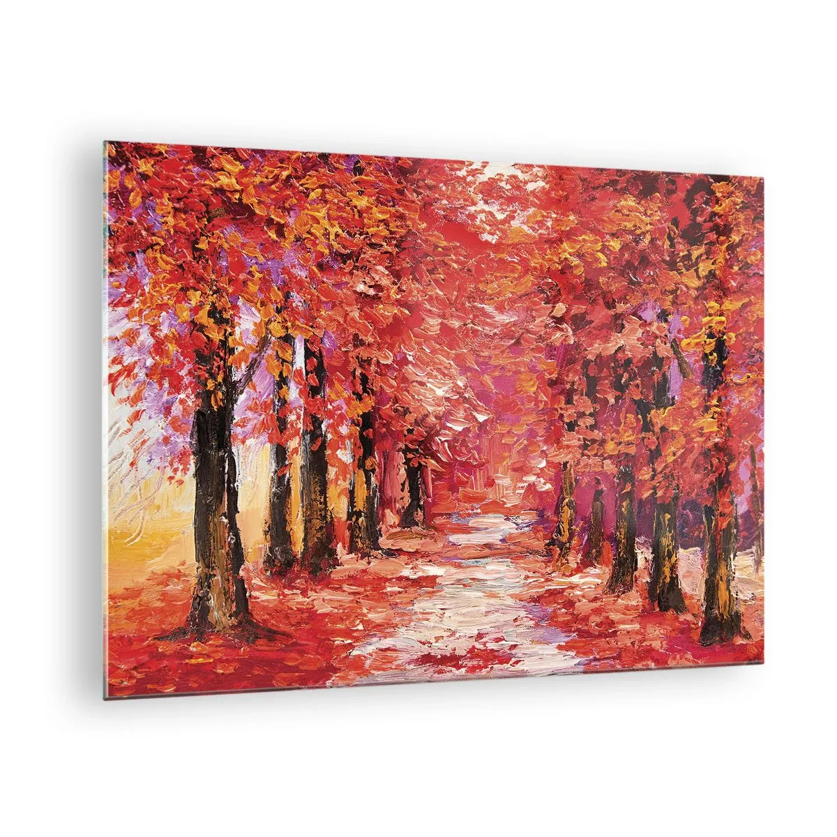 Glasbild - Bild auf glas - Eine malerische Gasse in herbstlichen Farben voller warmer Farbtöne - 70x50cm - Herbstlicher Eindruck - Moderne Wanddekoration für Wohnzimmer und Schlafzimmer ARTTOR
