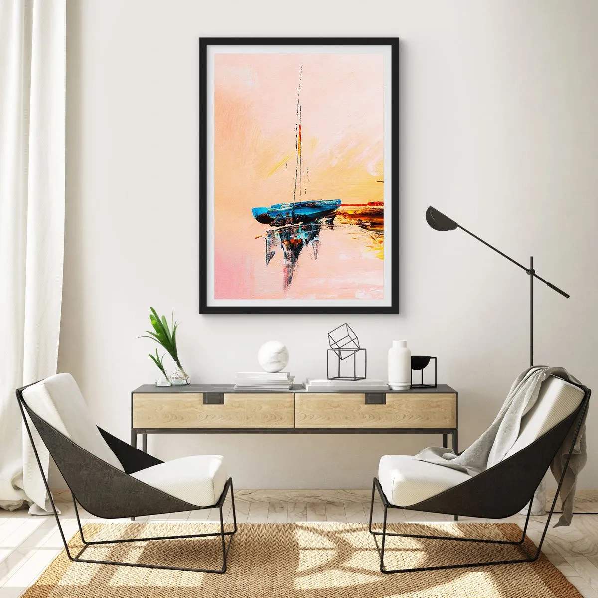 Poster in einem schwarzem Rahmen - Abend im Yachthafen - 70x100 cm