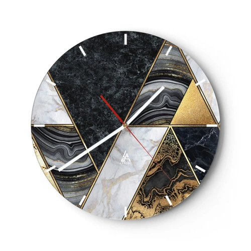 Wanduhr - Glasuhr - Gold- und Marmordreiecke in einem geometrischen Mosaik - 30x30cm - Stein um Stein - Moderne Wanddekoration für Wohnzimmer, Küche und Schlafzimmer ARTTOR