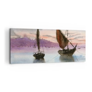 Bild auf Leinwand - Leinwandbild - Abend am Hafen - 100x40 cm