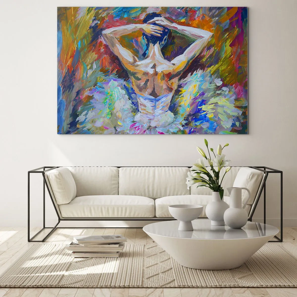 Glasbild - Bild auf glas - Eine Ballerina im ausdrucksstarken, farbenfrohen, malerischen Stil - 120x80cm - Es kann alles sein - Moderne Wanddekoration für Wohnzimmer und Schlafzimmer ARTTOR
