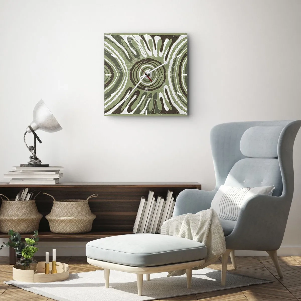 Wanduhr - Glasuhr - Abstrakte Muster in Grün- und Brauntönen - 30x30cm - Explosion von Emotionen - Moderne Wanddekoration für Wohnzimmer und Schlafzimmer ARTTOR
