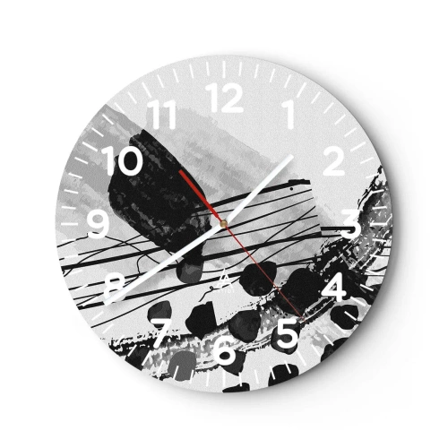 Wanduhr - Glasuhr - Organische Schwarz-Weiß-Abstraktion - 40x40 cm