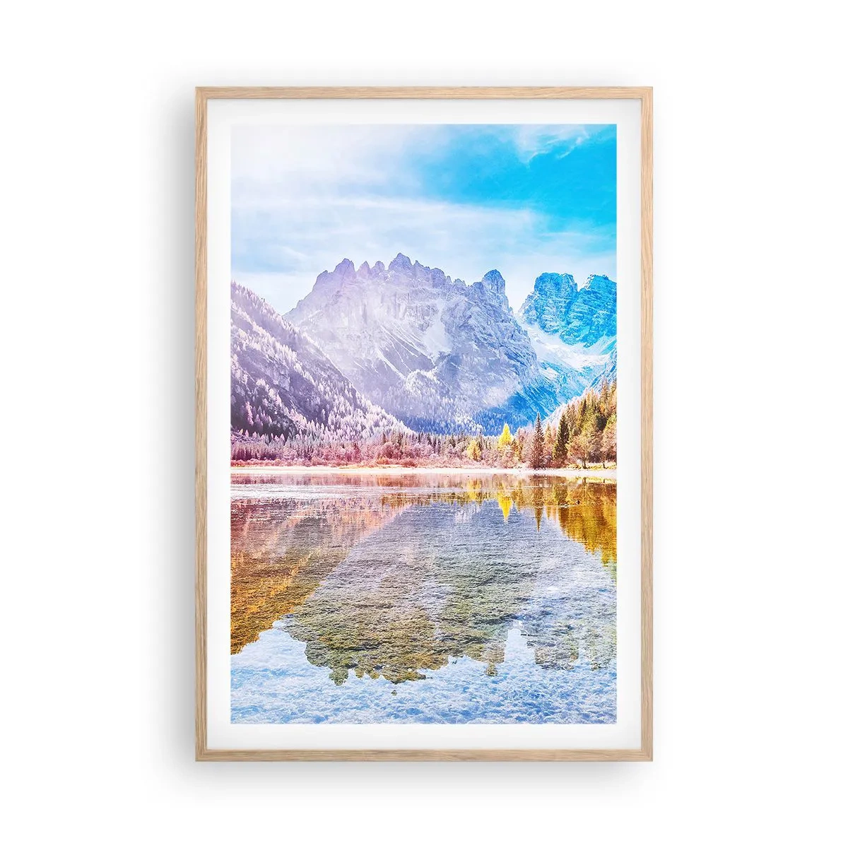 Poster in einem Rahmen aus heller Eiche - Und in den Bergen ist es schon Herbst - 61x91 cm