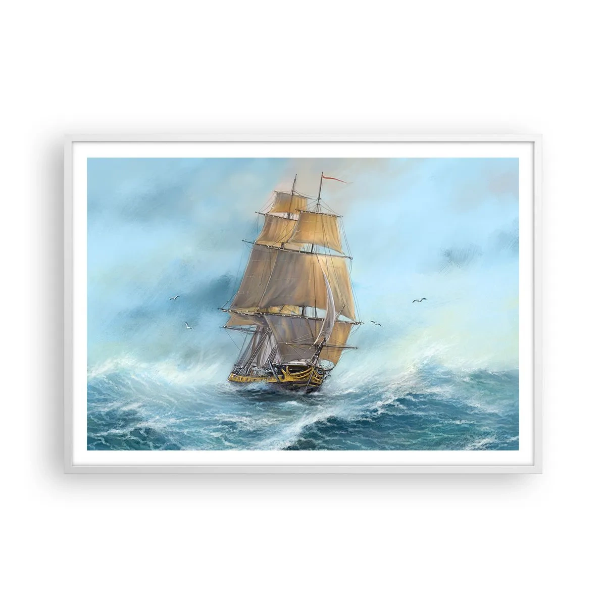 Poster in einem weißen Rahmen - Über die Wellen gleiten - 100x70 cm