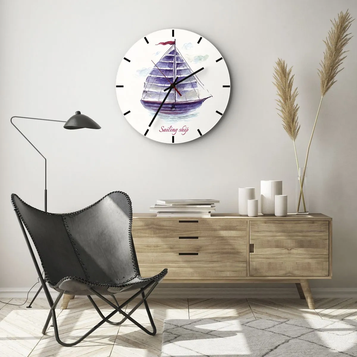 Wanduhr - Glasuhr - Volle Segel und ruhiges Wasser - 40x40 cm
