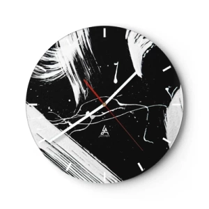 Wanduhr - Glasuhr - Schwarz-Weiß-Abstraktion mit dynamischen Pinselstrichen - 30x30cm - Dunkelheit durchbrechen - Moderne Wanddekoration für Wohnzimmer, Küche und Schlafzimmer ARTTOR
