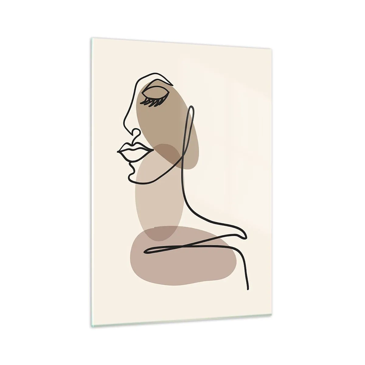 Glasbild - Bild auf glas - Ein minimalistisches Frauenporträt mit einer durchgehenden Linie. - 50x70cm - Eine gewisse Linie der Schönheit - Moderne Wanddekoration für Wohnzimmer und Schlafzimmer ARTTOR