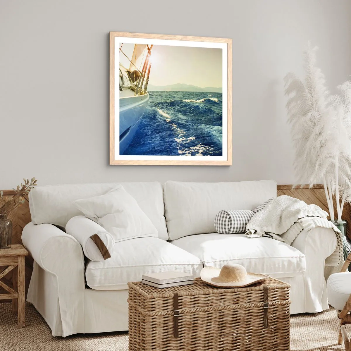 Poster in einem Rahmen aus heller Eiche - Auf ins Abenteuer - 50x50 cm