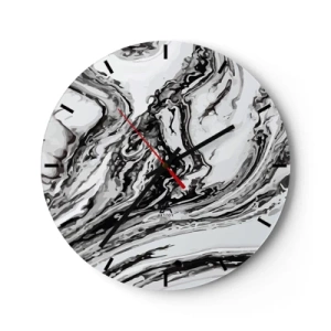 Wanduhr - Glasuhr - Abstraktes Marmormuster in Schwarz und Weiß - 30x30cm - Am Anfang war Chaos - Moderne Wanddekoration für Wohnzimmer, Küche und Schlafzimmer ARTTOR