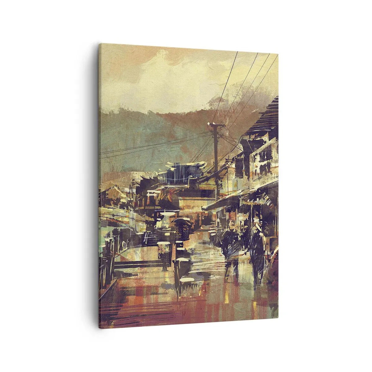 Bild auf Leinwand - Leinwandbild - Eine Stadt mit einer Brücke und kunstvoll gestalteten Straßen - 50x70cm - Das Leben als Reichtum an Grau - Moderne Wanddekoration für Wohnzimmer und Schlafzimmer ARTTOR