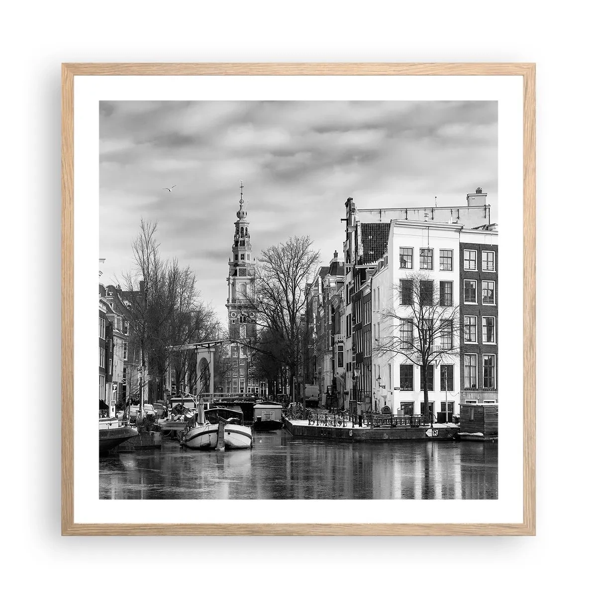 Poster in einem Rahmen aus heller Eiche - Amsterdamer Atmosphäre - 60x60 cm