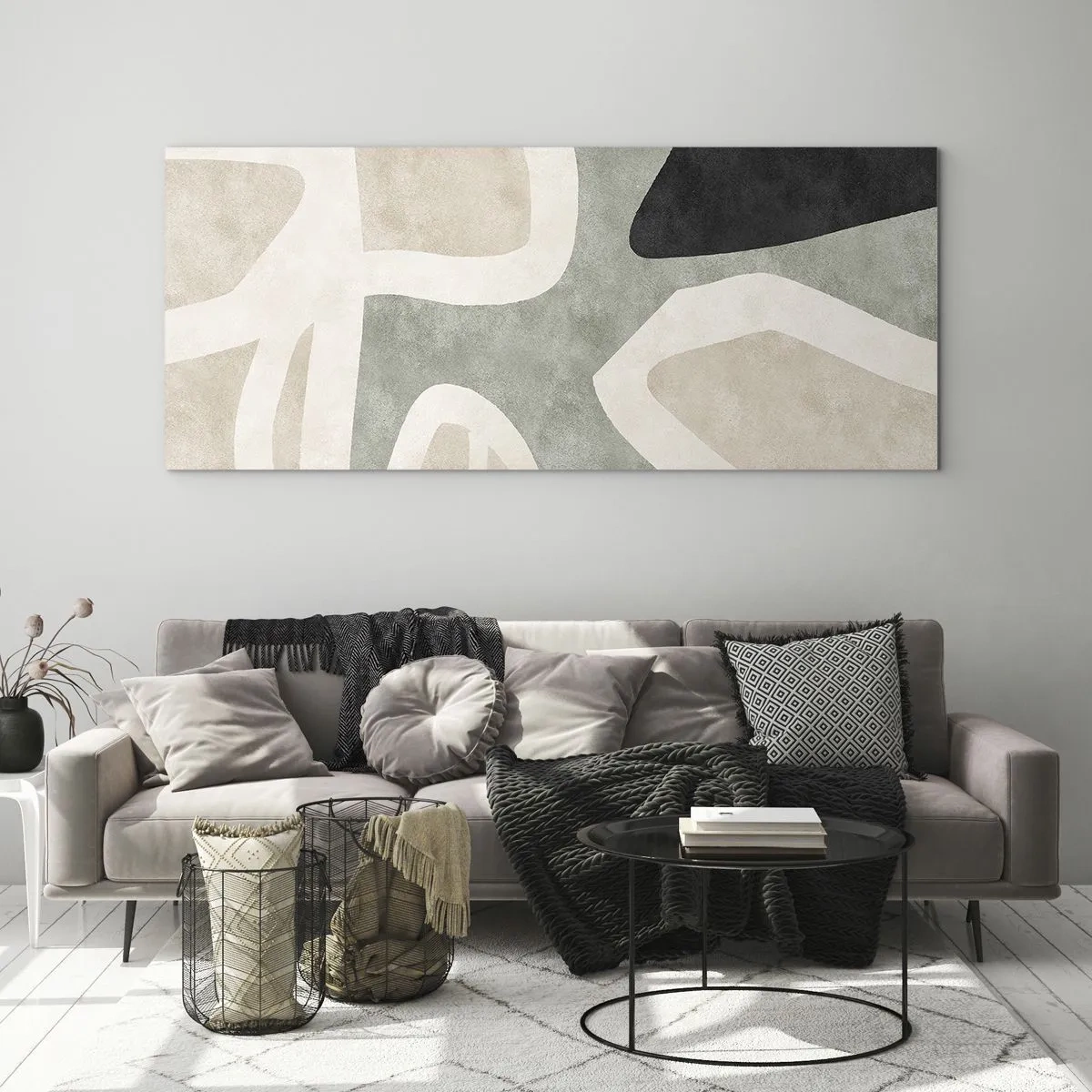 Glasbild - Bild auf glas - Komposition mit schwarzem Motiv - 100x40 cm