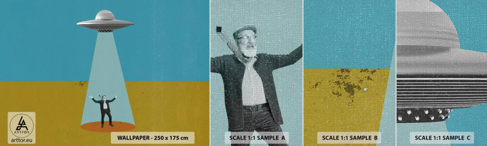 Fototapeten Muster Premium Canvas - Nahe Begegnung - UFO, Moderne Kunst, Surrealismus - 100x30 cm