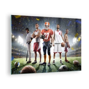 Glasbild - Bild auf glas - Athleten verschiedener Disziplinen im Stadion im Rampenlicht - 70x50cm - Feldgladiatoren - Moderne Wanddekoration für Wohnzimmer und Schlafzimmer ARTTOR