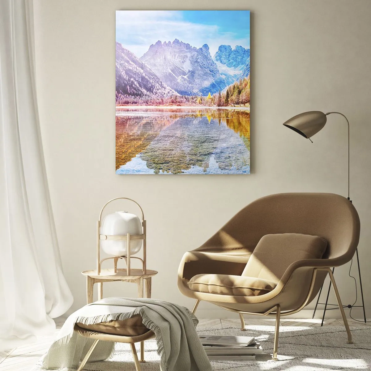 Glasbild - Bild auf glas - Herbstliche Berglandschaft mit See - 70x100cm - Und in den Bergen ist es schon Herbst - Moderne Wanddekoration für Wohnzimmer und Schlafzimmer ARTTOR