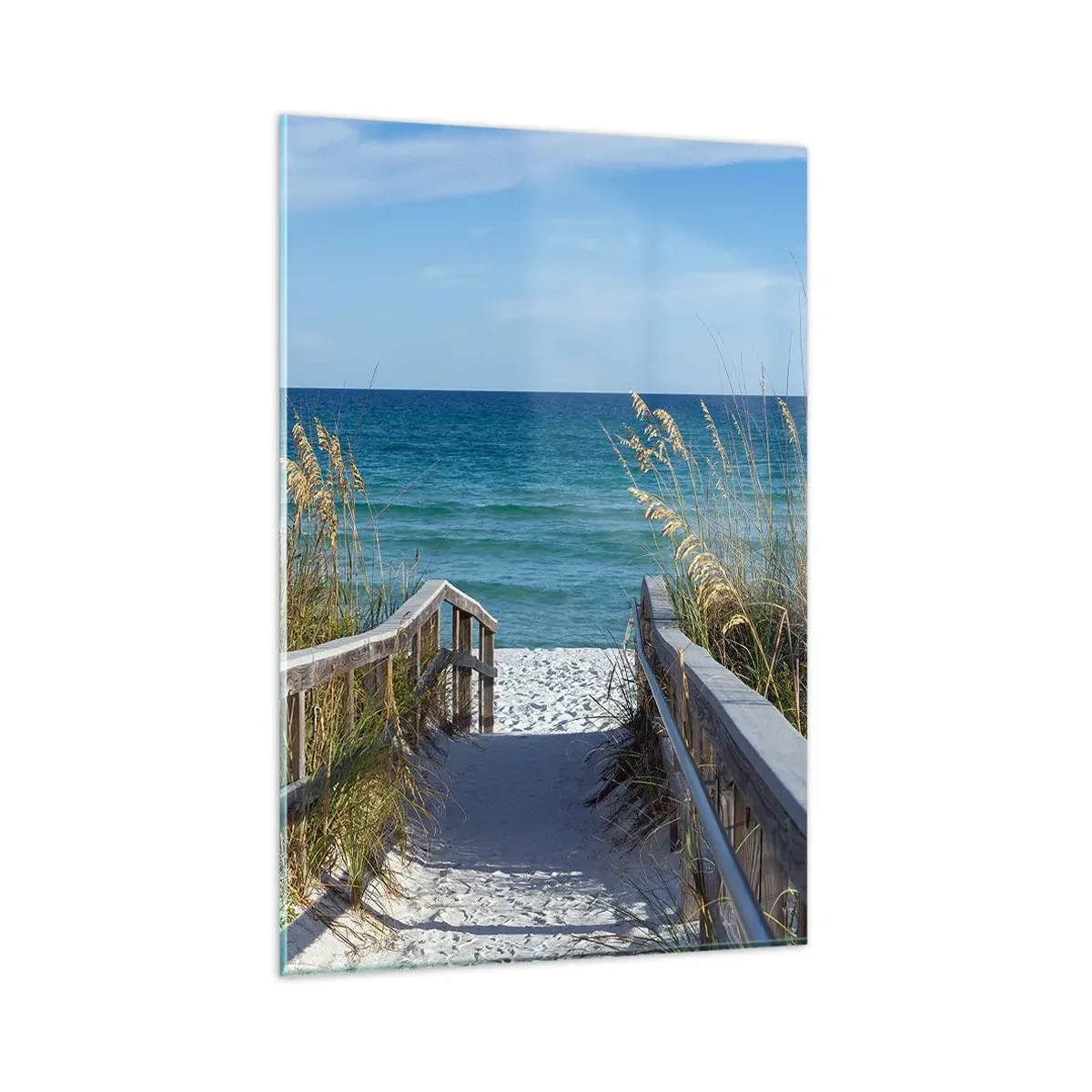 Glasbild - Bild auf glas - Weg zum Strand mit Meerblick - 80x120cm - In der Sonne, im Wind - Moderne Wanddekoration für Wohnzimmer und Schlafzimmer ARTTOR