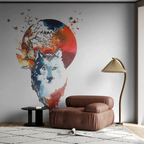 Selbstklebende Fototapete Deluxe Sticker - Nase an Nase mit der Nacht - Abstraktion, Tiere, Wolf - 450x315 cm