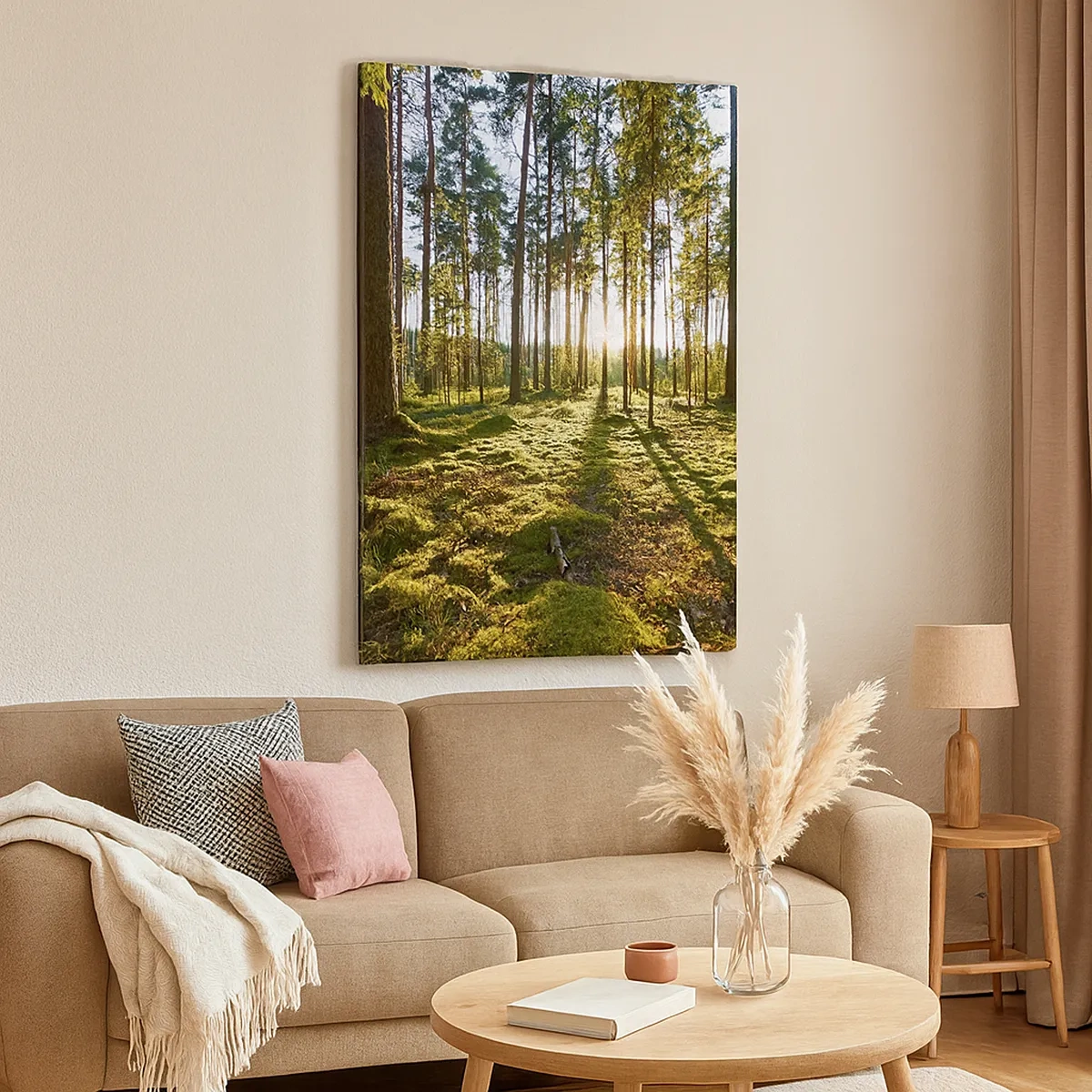 Bild auf Leinwand - Leinwandbild - Grüner Wald, beleuchtet durch Sonnenlicht auf dem Moos - 50x70cm - … Hinter den sieben Wäldern - Moderne Wanddekoration für Wohnzimmer und Schlafzimmer ARTTOR