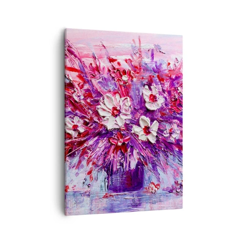 Bild auf Leinwand - Leinwandbild - Ein bunter Blumenstrauß in Rosa- und Lilatönen - 50x70cm - Unschuld und Leidenschaft - Moderne Wanddekoration für Wohnzimmer und Schlafzimmer ARTTOR