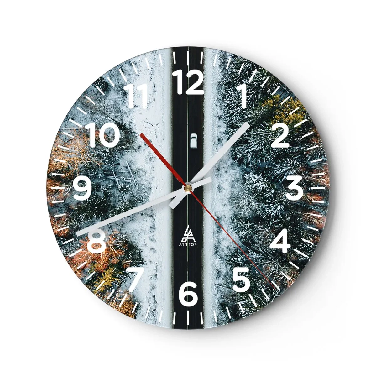 Wanduhr - Glasuhr - Schnitt durch den Winterwald - 40x40 cm