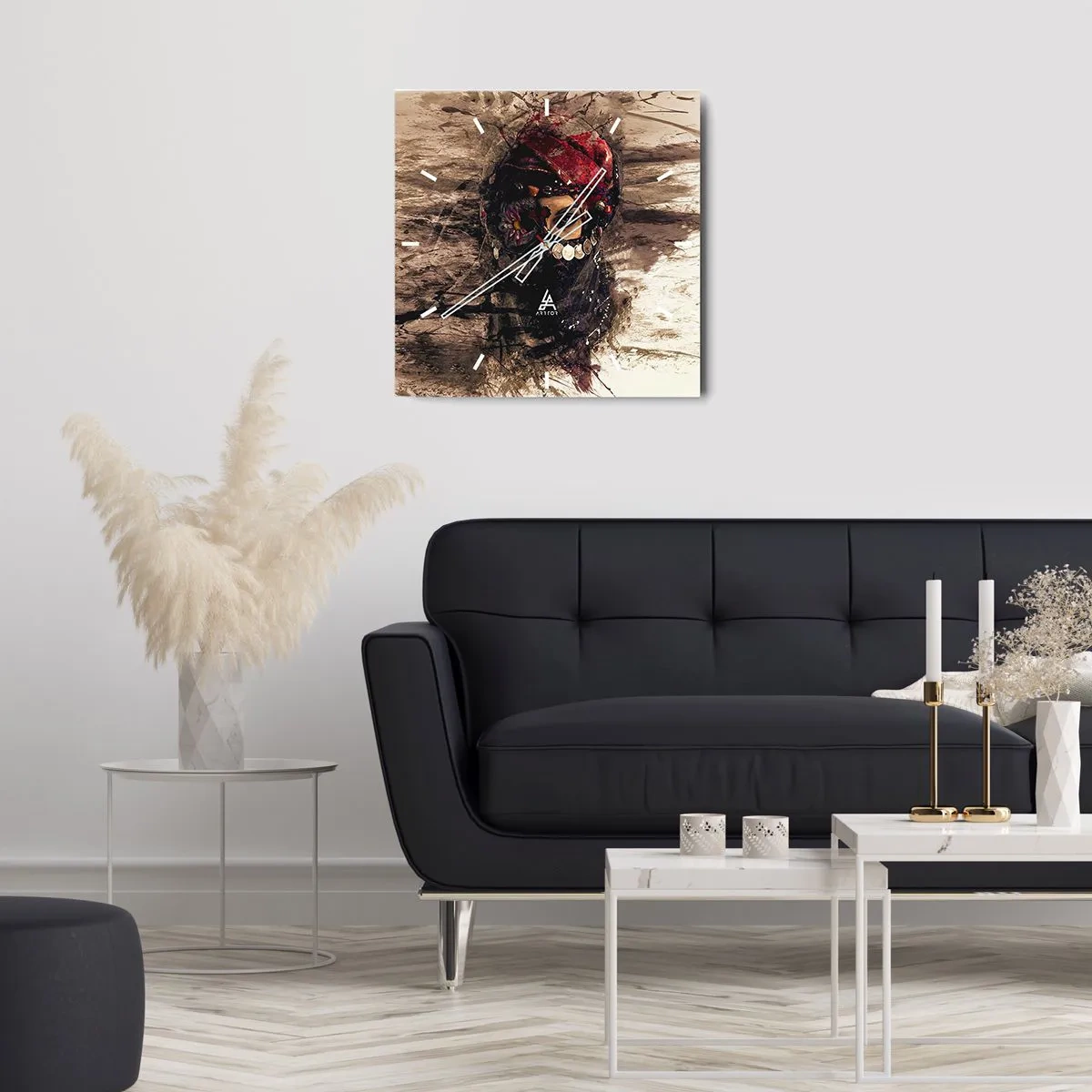 Wanduhr - Glasuhr - Künstlerisches Porträt einer Frau in orientalischer Kleidung vor abstraktem Hintergrund. - 30x30cm - Gelinde gesagt besorgniserregend - Moderne Wanddekoration für Wohnzimmer und Schlafzimmer ARTTOR