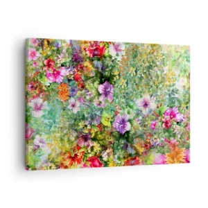 Bild auf Leinwand - Leinwandbild - Ein buntes Blumenarrangement auf grünem Hintergrund - 70x50cm - In Blumen für das Verderben - Moderne Wanddekoration für Wohnzimmer und Schlafzimmer ARTTOR