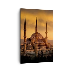 Bild auf Leinwand - Leinwandbild - Die Moschee bei Sonnenuntergang in warmen Farben - 80x120cm - Gott ist großartig - Moderne Wanddekoration für Wohnzimmer und Schlafzimmer ARTTOR