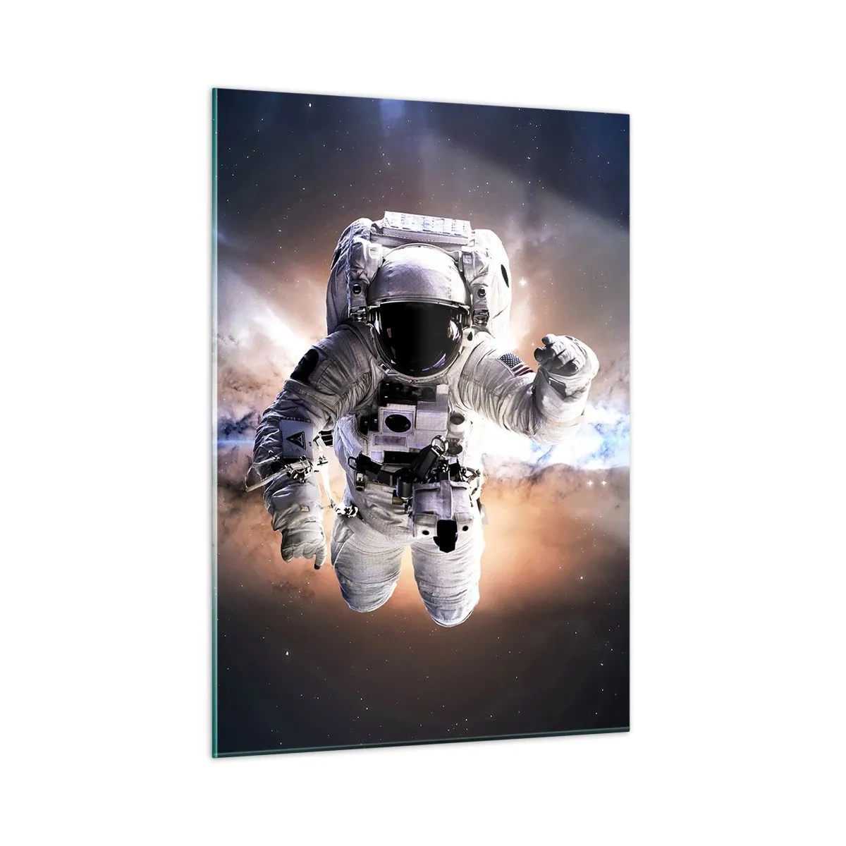 Glasbild - Bild auf glas - Astronaut im Weltraum mit einer Galaxie im Hintergrund - 50x70cm - Grüße aus dem Weltall - Moderne Wanddekoration für Wohnzimmer und Schlafzimmer ARTTOR