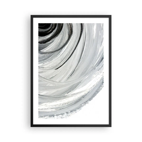 Poster in einem schwarzem Rahmen - Dynamische Abstraktion in Schwarz-, Weiß- und Grautönen - 50x70cm - Orbitale Komposition - Moderne Wanddekoration für Wohnzimmer und Schlafzimmer ARTTOR