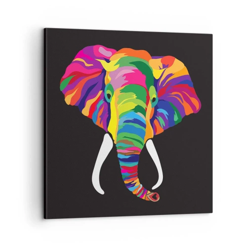 Bild auf Leinwand - Leinwandbild - Der Elefant, der es liebte, im Regenbogen zu baden - 60x60 cm