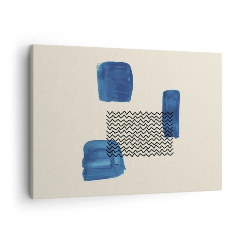 Bild auf Leinwand - Leinwandbild - Abstrakte Komposition mit blauen Flecken und Wellenlinien - 70x50cm - Ein abstraktes Quartett - Moderne Wanddekoration für Wohnzimmer und Schlafzimmer ARTTOR