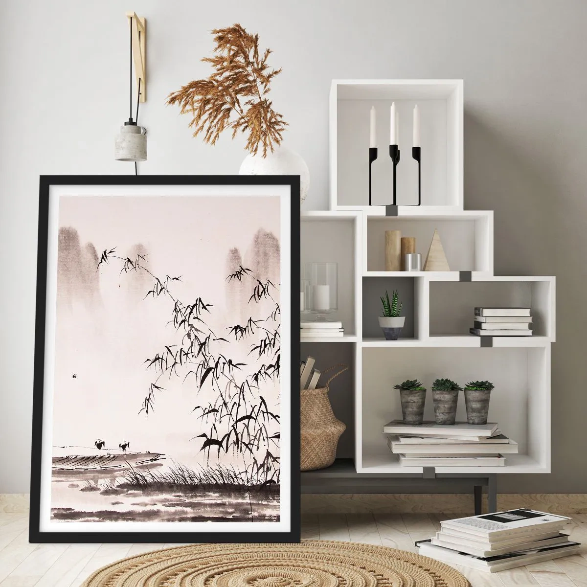 Poster in einem schwarzem Rahmen - Die Stille der Reisfelder - 61x91 cm