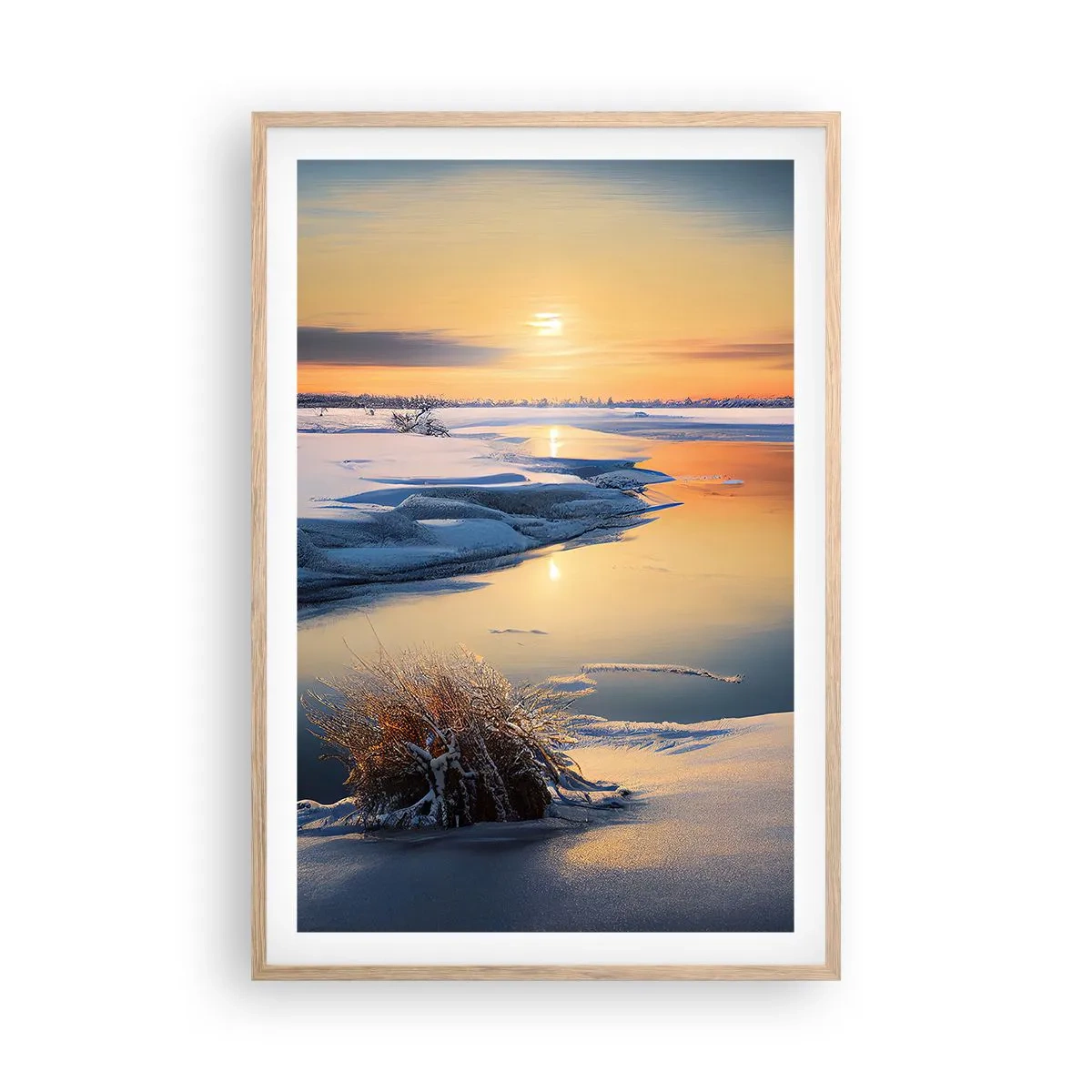 Poster in einem Rahmen aus heller Eiche - Wintersonnenuntergang - 61x91 cm