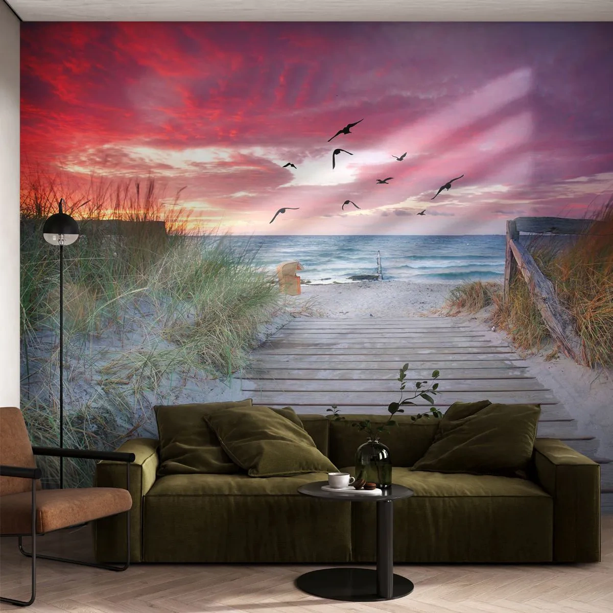 Selbstklebende Fototapete Deluxe Sticker - Baltischer Eindruck - Meereslandschaft, Strand, Vögel - 150x105 cm