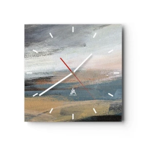 Wanduhr - Glasuhr - Abstrakte Landschaft in gedämpften Blau- und Beigetönen - 30x30cm - Abstraktion: nördliche Landschaft - Moderne Wanddekoration für Wohnzimmer und Schlafzimmer ARTTOR