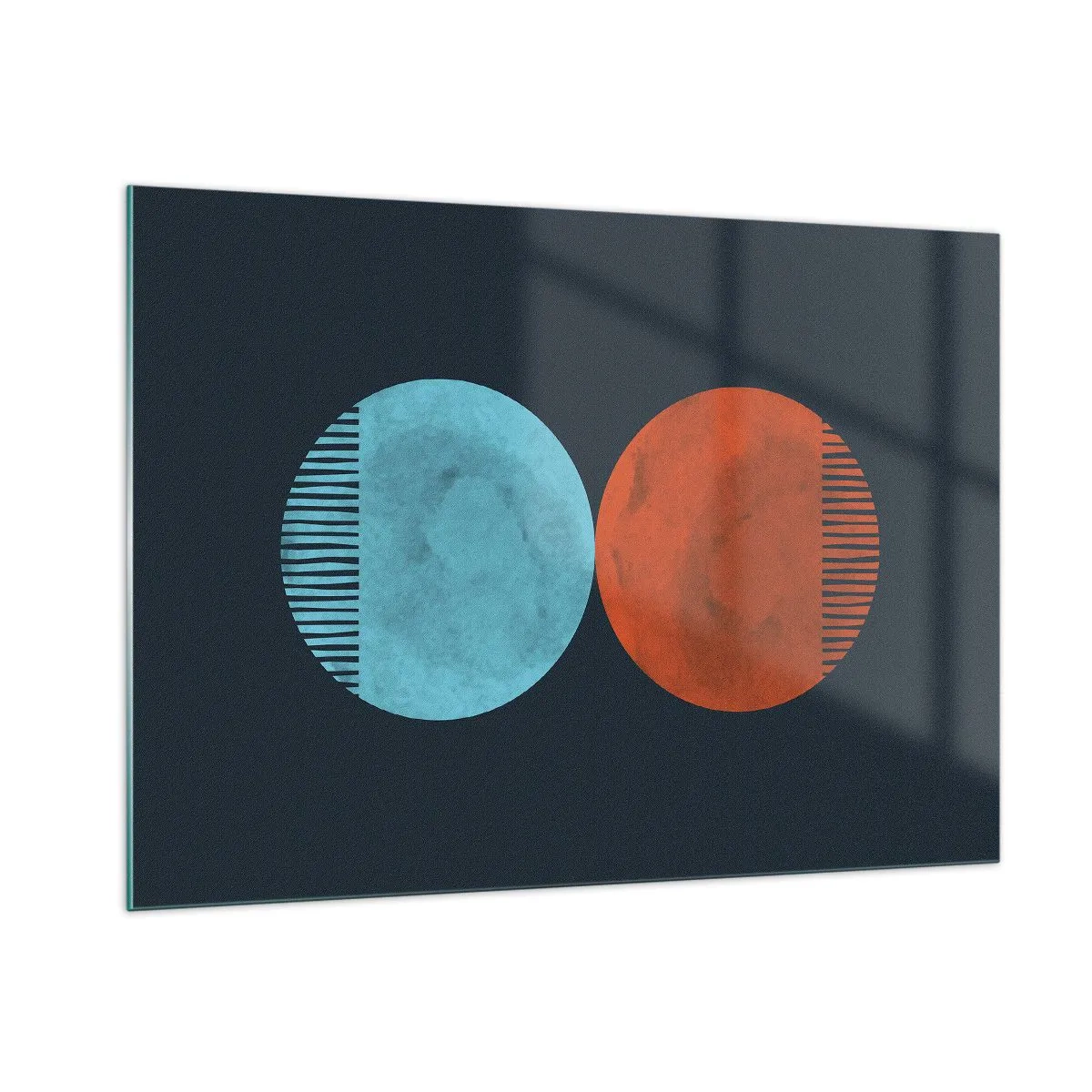 Glasbild - Bild auf glas - Abstrakte Kreise in Blau und Orange - 100x70cm - Nur Geometrie? - Moderne Wanddekoration für Wohnzimmer und Schlafzimmer ARTTOR