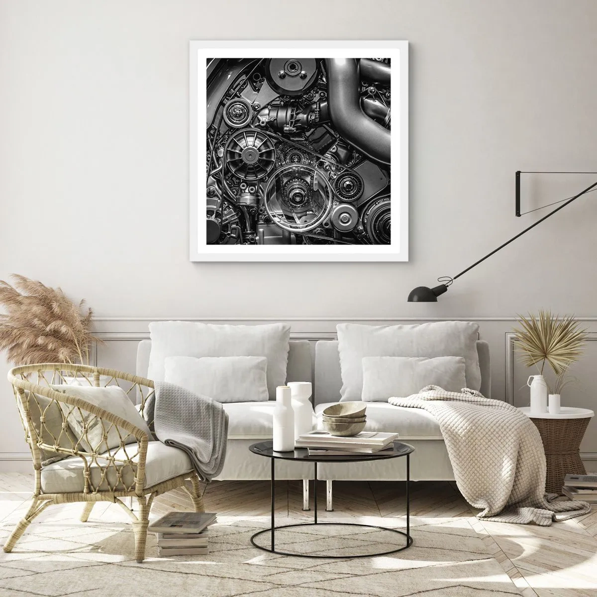 Poster in einem weißen Rahmen - Die Poesie der Mechanik - 60x60 cm