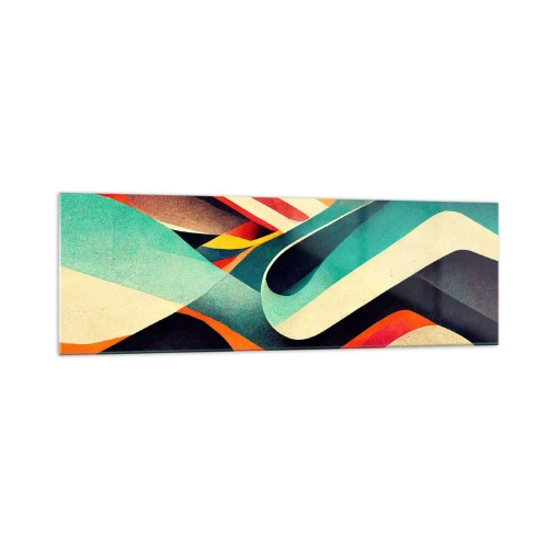 Glasbild - Bild auf glas - Bunte abstrakte Wellen in einer dynamischen Komposition - 160x50cm - Intensive Komposition - Moderne Wanddekoration für Wohnzimmer und Schlafzimmer ARTTOR