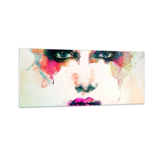 Glasbild - Bild auf glas - Ein mit einem Regenbogen gemaltes Porträt - 100x40 cm
